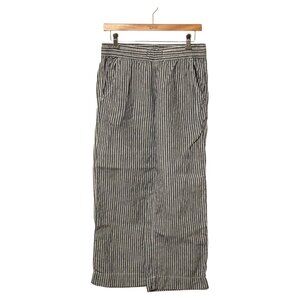 LL Bean Gray White Striped Linen Pants 507344 Women’s Size 6 Pull On Elastic